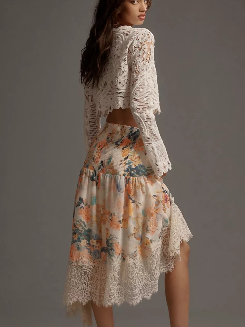 By Anthropologie Asymmetrical Lace A-Line Skirt